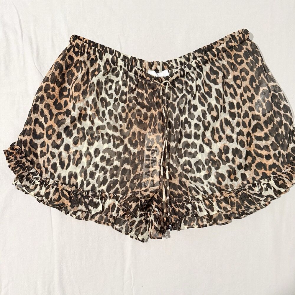 GANNI  Leopard-Print Ruffled Chiffon Shorts Sz 36 NWT